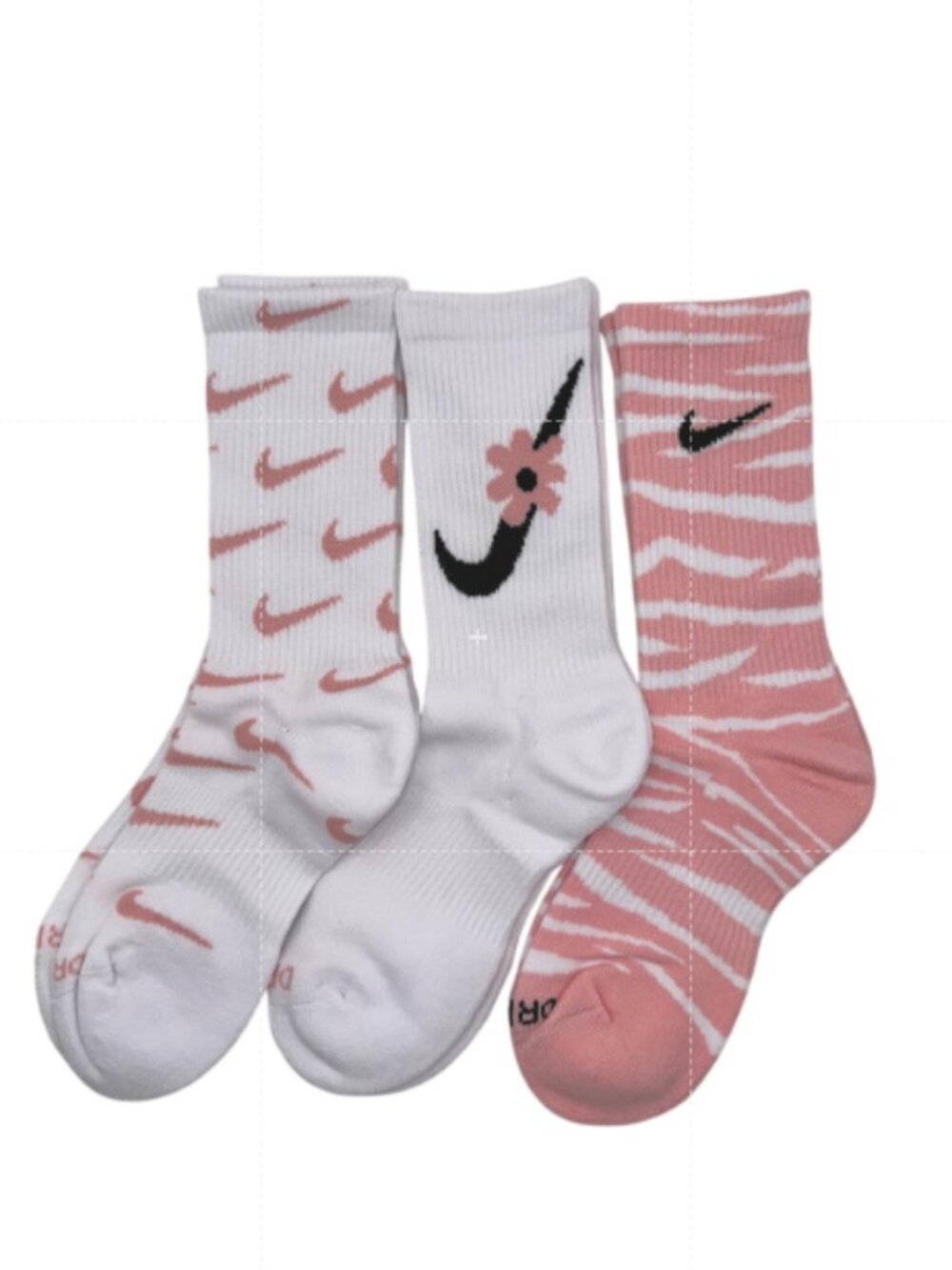 3 Pairs NWOT NIKE Floral Zebra Style Cotton Crew Socks Dri Fit Size MEDIUM